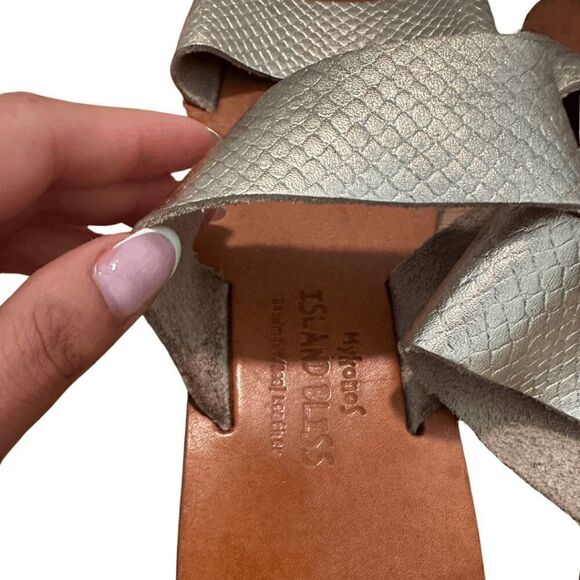 Mykonos Island Bliss Womens Brown Silver Double Strap Slip-On Flats Size 9 - Picture 5 of 5